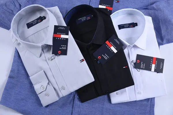 👔 Pack de 4 Chemises Tommy – Oxford Coton Piqué (Bleu roi, Blanc, Gris clair, Noir)