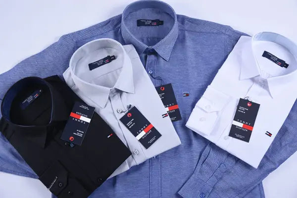 👔 Pack de 4 Chemises Tommy – Oxford Coton Piqué (Bleu roi, Blanc, Gris clair, Noir)