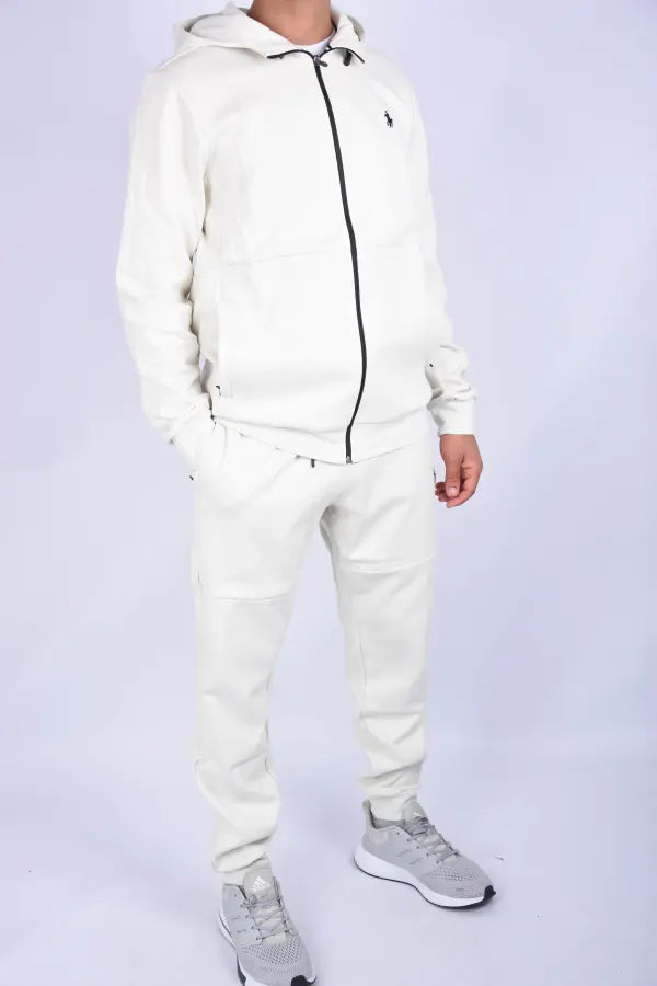 👕 Survêtement Polo en Pur Coton – Coupe Confort Noir / Beige